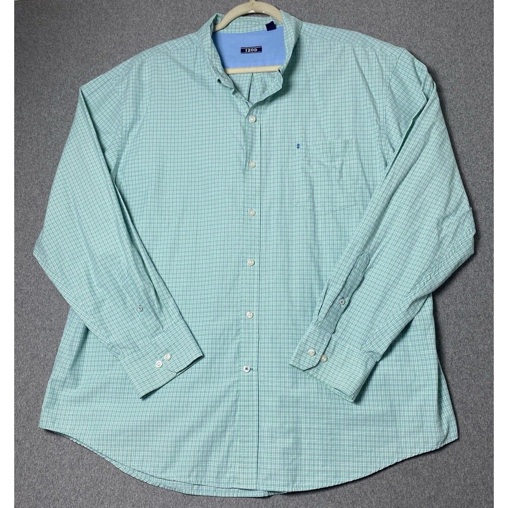izod button down shirt Checked Green Long Sleeves Sz XXL